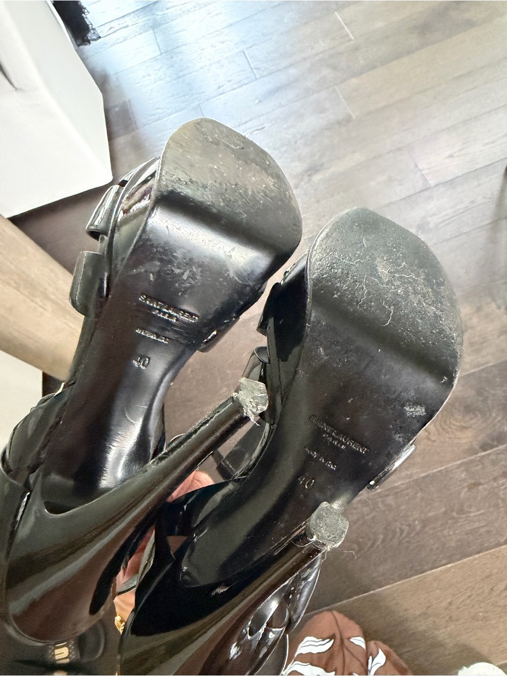 Saint Laurent Black Patent Leather Woven Strappy Heels - Picture 4 of 4